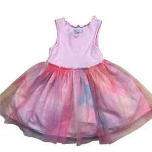 Pippa & Julie Sleeveless Pink Tee Shirt Bodice w Rainbow Tutu Skirt Size 12M EUC